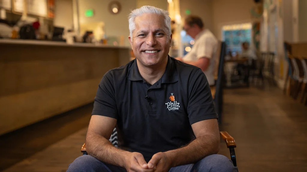 Philz Coffee CEO Mahesh Sadarangani in a Philz Coffee shop